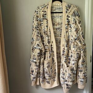Cozy Beige and Blue Knit Cardigan